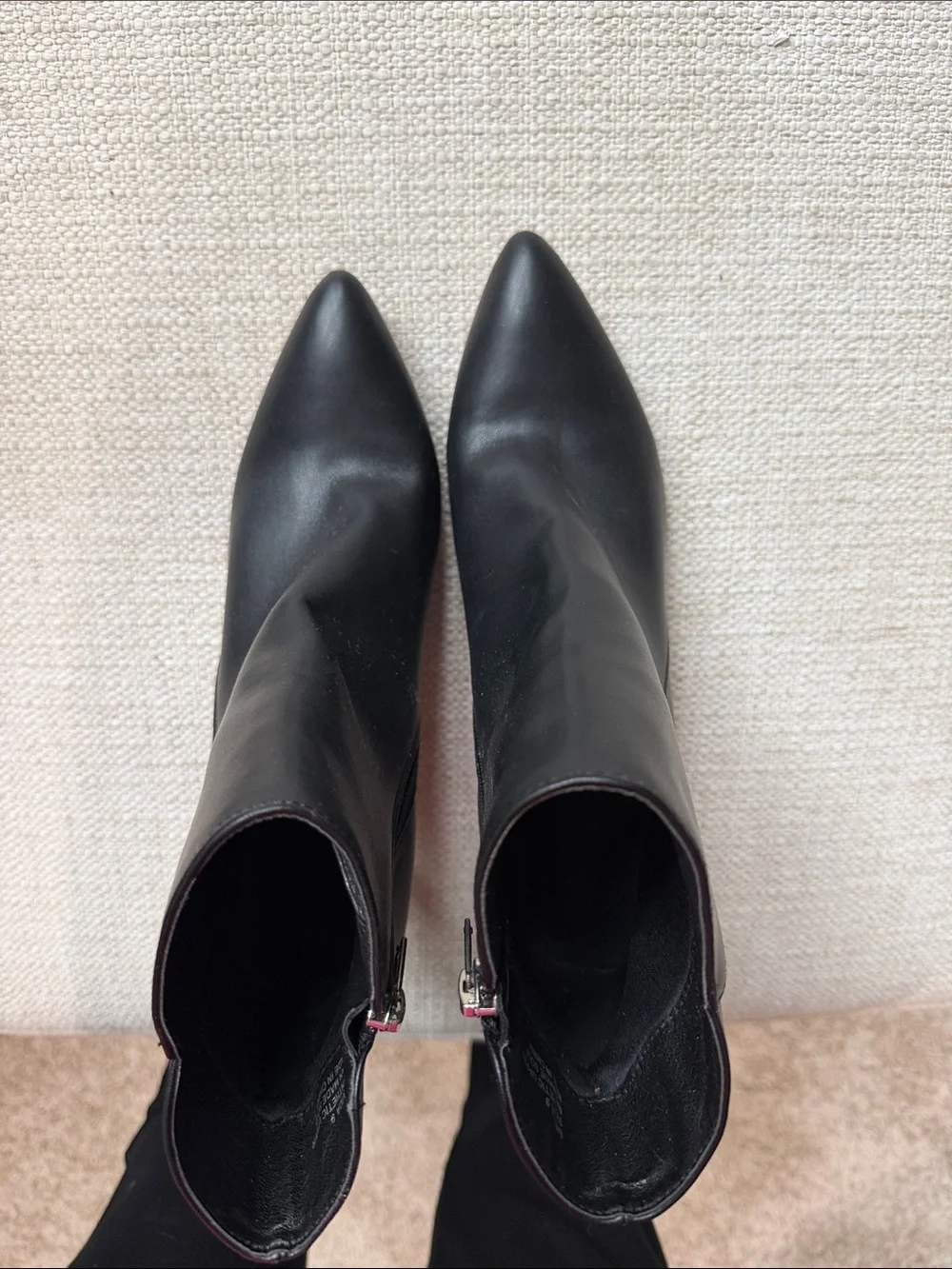 Pointed Black Leather Ankle Booties with Side Zip